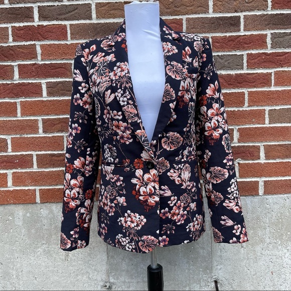 Ann Taylor Jacquard Navy and Pink Blazer Size 2 - Picture 4 of 14